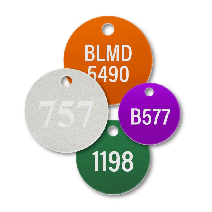 Aluminum Round Engraved Tags 1 Round with Hole Through Top Engraved Tags