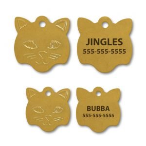 Brass Cat Face Shape Engraved Tags