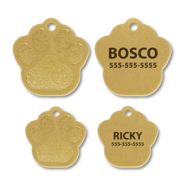 Brass Paw Print Shape Engraved Tags
