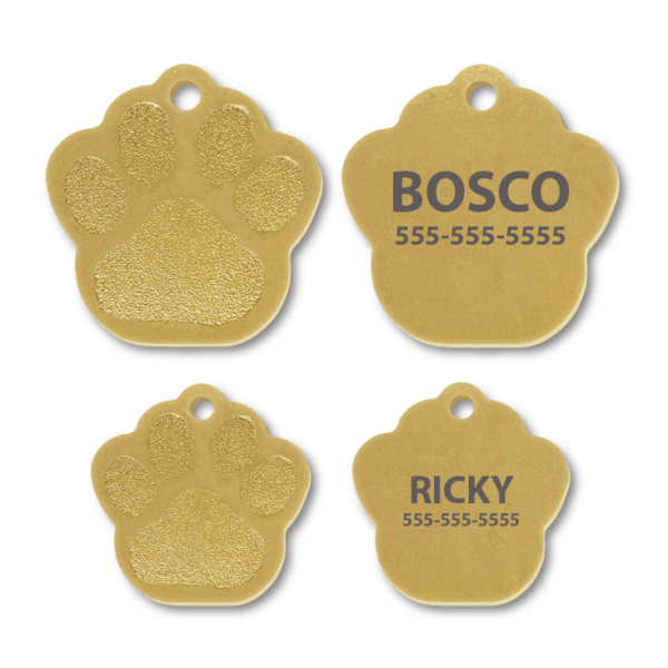 Brass Paw Print Shape Engraved Tags