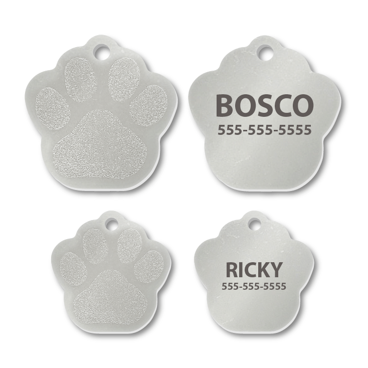 Reuniting Lost Pets Large K-9 Aluminum Dog Paw Print ID Tag - Personalized