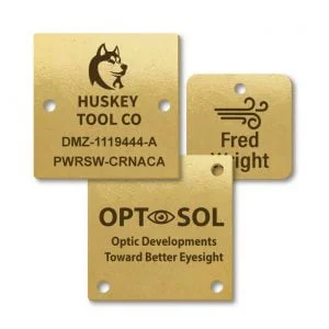 Lacquered Brass Tag 1.75 Inch Square - CUSTOM ENGRAVED - ALL IDENTICAL